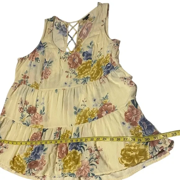Torrid Floral Tiered Top Womens 2X Yellow Sleeveless Challis Fairy Cottage Comfy - Picture 10 of 16